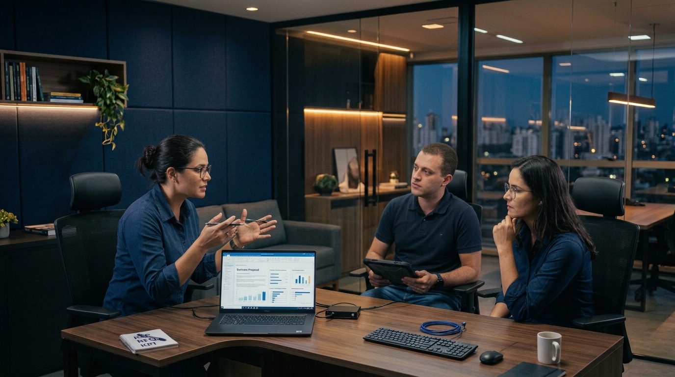 Equipe alinhando uma proposta de compra