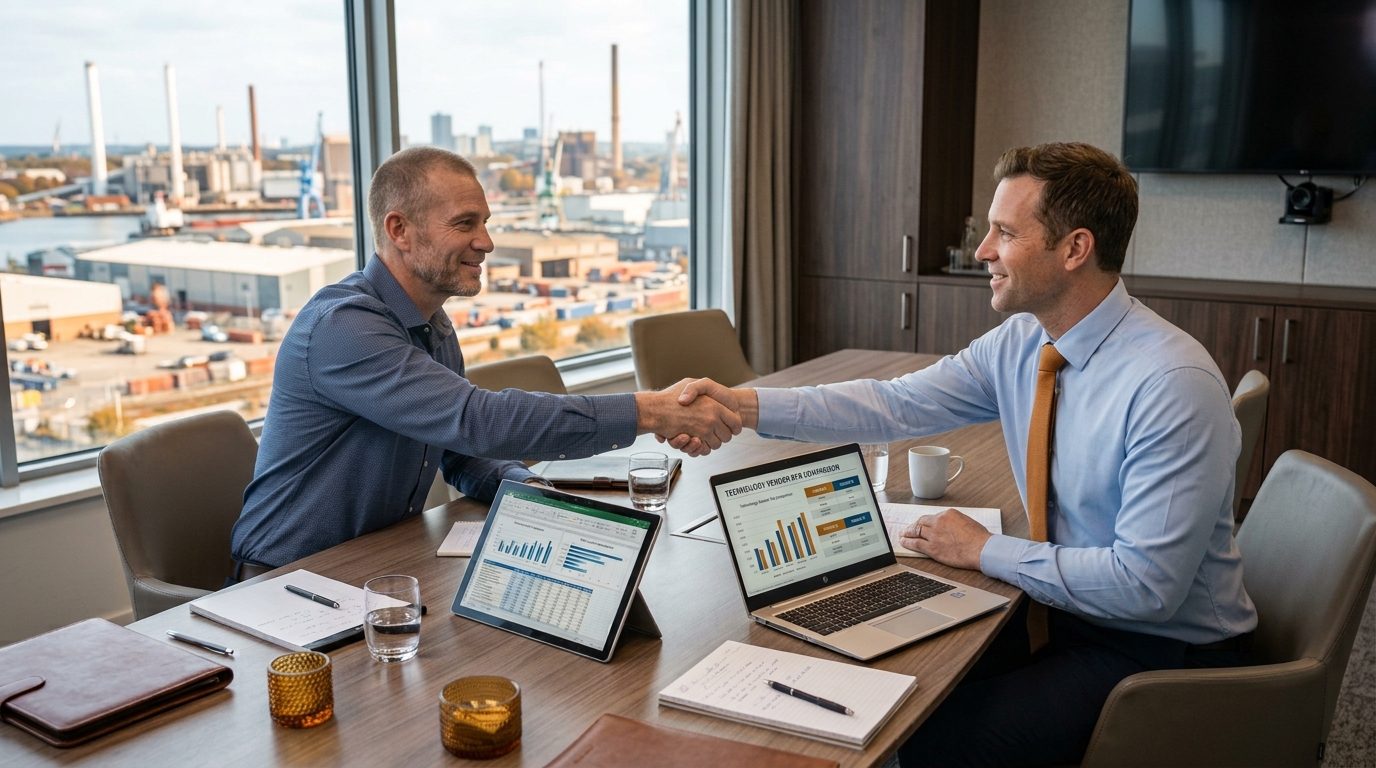 Negociação de compra de tecnologia entre executivos
